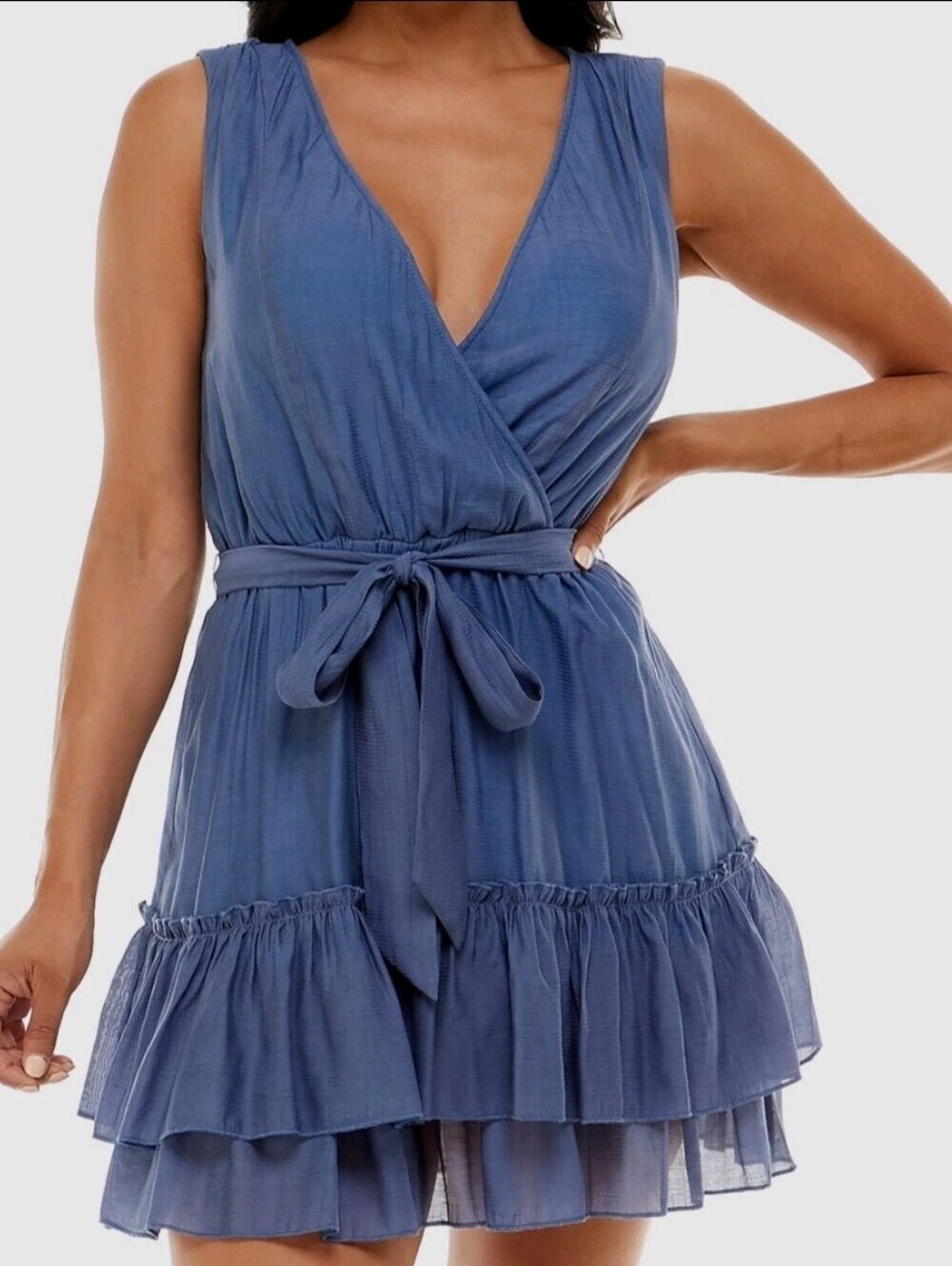 B Darlin Sleeveless Wrap Tiered Dress